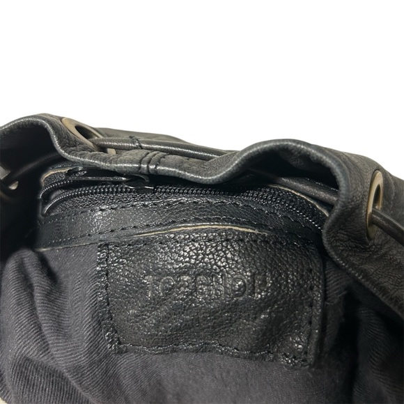 TopShop Real Leather Bucket Crossbody Bag with Tassels Grayish Black Color - Picture 6 of 8